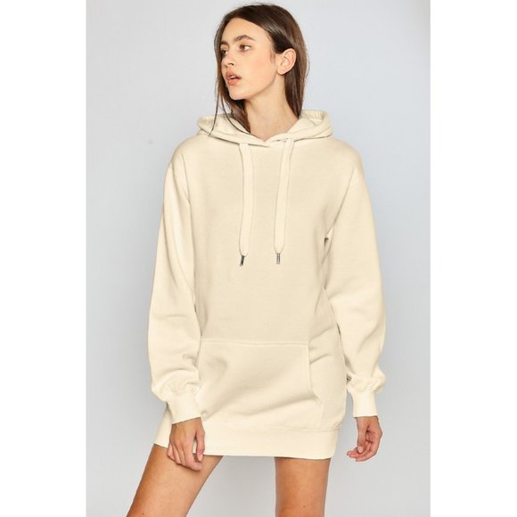 NEW Cream Hoodie Hooded Long Sleeves Ultra SOFT Cozy Long Sweatshirt Tunic Dress - Picture 2 of 8